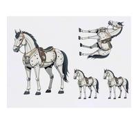 Azeeda 4 x 'Mechanical Horse' Temporary Tattoos - Water Resistant, Skin-Safe, Non-Toxic Transfers, Mixed Sizes (TO00100128)