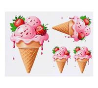 Azeeda 4 x 'Melting Strawberry Ice Cream' Temporary Tattoos - Water Resistant, Skin-Safe, Non-Toxic Transfers, Mixed Sizes (TO00097900)