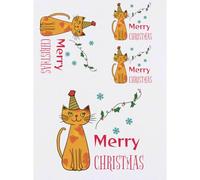 Azeeda 4 x 'Merry Christmas Cat' Temporary Tattoos - Water Resistant, Skin-Safe, Non-Toxic Transfers, Mixed Sizes (TO00094236)