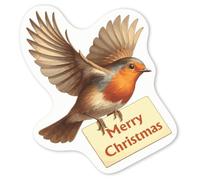 Azeeda 4 x 'Merry Christmas Flying Robin' White Premium Vinyl Decal Stickers - Waterproof, Durable & Easy to Apply - for Car Bumpers, Windows, Bins & More - Small (50mm) (DW00147400)