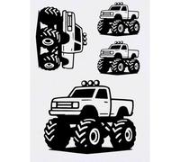 Azeeda 4 x 'Monster Truck' Temporary Tattoos - Water Resistant, Skin-Safe, Non-Toxic Transfers, Mixed Sizes (TO00091442)