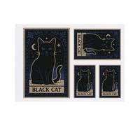 Azeeda 4 x 'Mystical Black Cat Card' Temporary Tattoos - Water Resistant, Skin-Safe, Non-Toxic Transfers, Mixed Sizes (TO00086758)