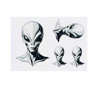 Azeeda 4 x 'Pale Alien Portrait' Temporary Tattoos - Water Resistant, Skin-Safe, Non-Toxic Transfers, Mixed Sizes (TO00097538)
