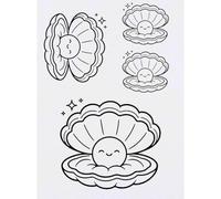 Azeeda 4 x 'Pearl in a shell Outline' Temporary Tattoos - Water Resistant, Skin-Safe, Non-Toxic Transfers, Mixed Sizes (TO00102402)