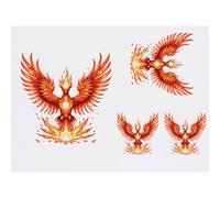 Azeeda 4 x 'Phoenix Rising from Flames' Temporary Tattoos - Water Resistant, Skin-Safe, Non-Toxic Transfers, Mixed Sizes (TO00098368)