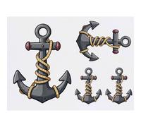 Azeeda 4 x 'Pirate Anchor Wrapped in Rope' Temporary Tattoos - Water Resistant, Skin-Safe, Non-Toxic Transfers, Mixed Sizes (TO00098566)