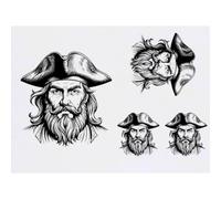 Azeeda 4 x 'Pirate Captain Head' Temporary Tattoos - Water Resistant, Skin-Safe, Non-Toxic Transfers, Mixed Sizes (TO00098538)