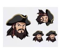 Azeeda 4 x 'Pirate Captain Head' Temporary Tattoos - Water Resistant, Skin-Safe, Non-Toxic Transfers, Mixed Sizes (TO00098536)