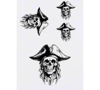 Azeeda 4 x 'Pirate Captain Skull and Hat' Temporary Tattoos - Water Resistant, Skin-Safe, Non-Toxic Transfers, Mixed Sizes (TO00098526)