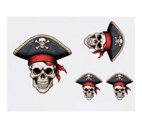Azeeda 4 x 'Pirate Captain Skull' Temporary Tattoos - Water Resistant, Skin-Safe, Non-Toxic Transfers, Mixed Sizes (TO00098528)
