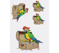 Azeeda 4 x 'Pirate Parrot Sitting on Treasure Chest' Temporary Tattoos - Water Resistant, Skin-Safe, Non-Toxic Transfers, Mixed Sizes (TO00098550)