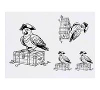 Azeeda 4 x 'Pirate Parrot Sitting on Treasure Chest' Temporary Tattoos - Water Resistant, Skin-Safe, Non-Toxic Transfers, Mixed Sizes (TO00098552)