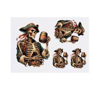 Azeeda 4 x 'Pirate Skeleton Drinking' Temporary Tattoos - Water Resistant, Skin-Safe, Non-Toxic Transfers, Mixed Sizes (TO00089614)