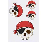 Azeeda 4 x 'Pirate Skull with Eyepatch' Temporary Tattoos - Water Resistant, Skin-Safe, Non-Toxic Transfers, Mixed Sizes (TO00098532)