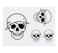 Azeeda 4 x 'Pirate Skull with Eyepatch' Temporary Tattoos - Water Resistant, Skin-Safe, Non-Toxic Transfers, Mixed Sizes (TO00098534)
