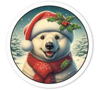 Azeeda 4 x 'Polar Bear Wearing Santa Hat' White Premium Vinyl Decal Stickers - Waterproof, Durable & Easy to Apply - for Car Bumpers, Windows, Bins & More - Small (50mm) (DW00177179)