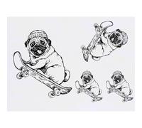 Azeeda 4 x 'Pug On Skateboard' Temporary Tattoos (TO00107700)