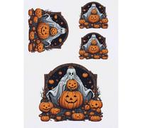 Azeeda 4 x 'Pumpkins & Ghost' Temporary Tattoos - Water Resistant, Skin-Safe, Non-Toxic Transfers, Mixed Sizes (TO00104076)