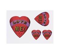 Azeeda 4 x 'Red Heart With 'Love Me!' Text' Temporary Tattoos - Water Resistant, Skin-Safe, Non-Toxic Transfers, Mixed Sizes (TO00093664)