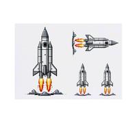 Azeeda 4 x 'Retro Gaming Style Rocket Taking Off' Temporary Tattoos - Water Resistant, Skin-Safe, Non-Toxic Transfers, Mixed Sizes (TO00097350)