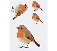 Azeeda 4 x 'Robin Red Breast' Temporary Tattoos - Water Resistant, Skin-Safe, Non-Toxic Transfers, Mixed Sizes (TO00098108)