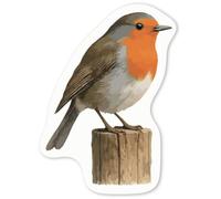 Azeeda 4 x 'Robin Redbreast Bird on a Wooden Post' White Premium Vinyl Decal Stickers - Waterproof, Durable & Easy to Apply - for Car Bumpers, Windows, Bins & More - Small (50mm) (DW00176500)