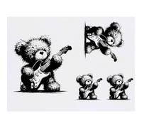 Azeeda 4 x 'Scruffy Teddy Bear Playing Guitar' Temporary Tattoos - Water Resistant, Skin-Safe, Non-Toxic Transfers, Mixed Sizes (TO00092114)