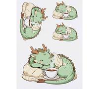 Azeeda 4 x 'Sleepy Dragon Curled Around Teacup' Temporary Tattoos - Water Resistant, Skin-Safe, Non-Toxic Transfers, Mixed Sizes (TO00098404)