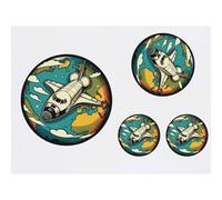 Azeeda 4 x 'Space Shuttle Over Earth' Temporary Tattoos - Water Resistant, Skin-Safe, Non-Toxic Transfers, Mixed Sizes (TO00099332)
