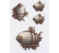 Azeeda 4 x 'Steampunk Airship' Temporary Tattoos - Water Resistant, Skin-Safe, Non-Toxic Transfers, Mixed Sizes (TO00101308)