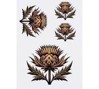 Azeeda 4 x 'Stylised Deco Thistle' Temporary Tattoos (TO00109638) | Mixed-Size Water Resistant Skin Safe Transfers for Parties and Costumes