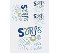 Azeeda 4 x 'Surfs Up Lets Roll' Temporary Tattoos - Water Resistant, Skin-Safe, Non-Toxic Transfers, Mixed Sizes (TO00102102)