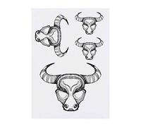 Azeeda 4 x 'Taurus Bull Head' Temporary Tattoos - Water Resistant, Skin-Safe, Non-Toxic Transfers, Mixed Sizes (TO00003712)