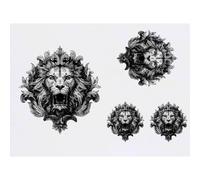 Azeeda 4 x 'Vintage Ornate Lion ' Temporary Tattoos - Water Resistant, Skin-Safe, Non-Toxic Transfers, Mixed Sizes (TO00101534)