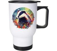 Azeeda 400ml 'Colourful Badger with Wild Flowers' Reusable Coffee/Travel Mug (MG00076564)