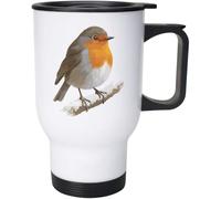 Azeeda 400ml 'Robin Bird on a Snowy Winter Branch' Reusable Coffee/Travel Mug (MG00095656)
