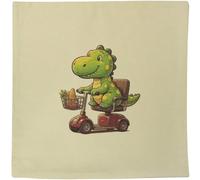 Azeeda 40cm x 40cm 'Cute Dinosaur Riding Mobility Scooter' Canvas Cushion Cover (CV00053310)