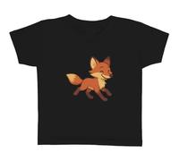 Azeeda 5-6 Years 'Happy Running Fox' Children's/Kid's T-Shirt (Black) (TS00517645)