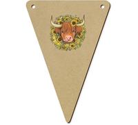 Azeeda 5 x 140mm 'Sunflower Highland Cow' Bunting Pennants/Flags (BN00080424)