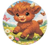 Azeeda 58mm 'Flower Meadow Highland Cow' Medium Button Pin Badge (BB00170982)