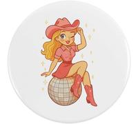 Azeeda 58mm 'Pink Cowgirl Disco Ball Pinup' Medium Button Pin Badge (BB00148676)