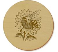 Azeeda 6 x 'Bee Pollinating A Sunflower In The Garden' 95mm Round Wooden Coasters (CR00228625)