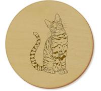 Azeeda 6 x 'Bengal Cat' 95mm Round Wooden Coasters (CR00192247)
