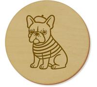 Azeeda 6 x 'French Bulldog' 95mm Round Wooden Coasters (CR00227432)