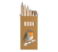 Azeeda 6 x 'Robin Bird on a Snowy Winter Branch' Short 85mm Pencils/Coloured Pencil Set (PE00084516)