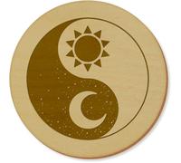 Azeeda 6 x 'Sun & Moon Yin & Yang' 95mm Round Wooden Coasters (CR00189660)