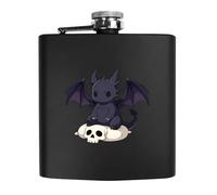 Azeeda 6oz (170ml) 'Chibi Dragon on Skull Pillow' Pocket Hip Flask (HP00044325)