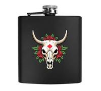Azeeda 6oz (170ml) 'Pixel Cow Skull with Roses' Pocket Hip Flask (HP00044243)