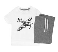 Azeeda 7-8 Years 'Spitfire Aeroplane' Kids Nightwear/Pyjama Set (KP00185827) White/Grey
