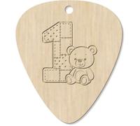 Azeeda 7 x 'Number 1 Birthday Bear' Wooden Guitar Picks (GP00036742) | Laser Engraved Plectrums for Musicians, Pendants and Gifts